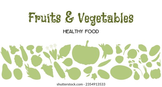 Healthy food frame vector illustration. Hand drawn Vegetables and fruits . Organic food banner. Good nutrition.