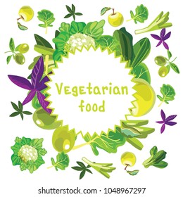 Healthy food. Frame of vegetables and fruits. Isolated icon. Vector illustration.

