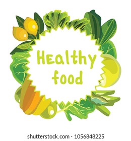 Healthy food. Frame of vegetables and fruits. Isolated icon. Vector illustration.