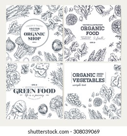 Healthy Food Frames. Banner Collection. Linear Graphic. Vector Illustration