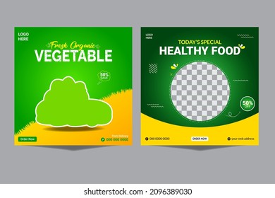 Healthy food Fresh and green vegetable social media banner template design