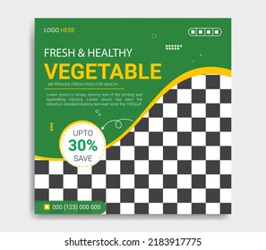 Healthy food fresh and green vegetable social media poster template design
