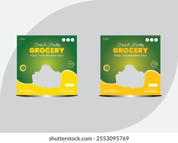 Healthy food fresh and healthy vegetable grocery shop advertising social media post design template. Vegetables and Grocery food social media design template