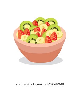 Healthy food. Fruit salad. Diet food. Low calories food. Healthy fruit. Kiwi. Strawberry. Banana. Healthy lifestyle. 