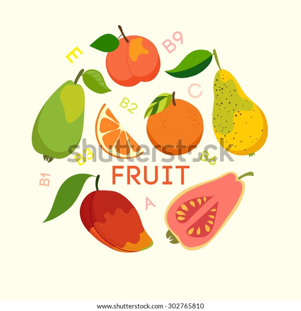 Healthy food, fruits, cellulose, vitamins.
Vector illustration