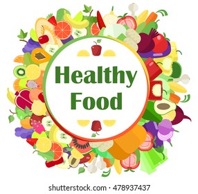 Healthy food , fruits and vegetables , vector