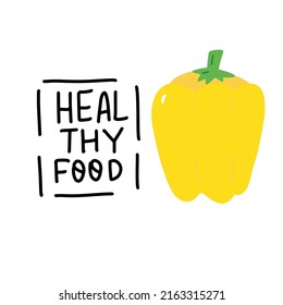 Healthy food. Funny food puns phrase with paprika. Hand drawn cartoon cute illustration for stickers, posters, wall art.