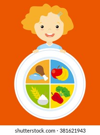 healthy food. Girl with a plate of food