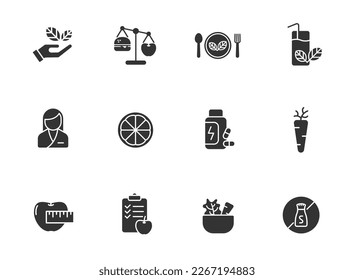 healthy food glyph icons isolated on white background. healthy food glyph icon set for web, mobile apps, ui design, print polygraphy and promo advertising business