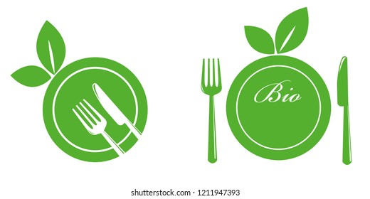 healthy food green icon with plates and cutlery vector illustration EPS10