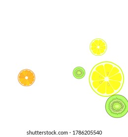 Healthy food hand drawn elements. Fruits. lemon, kiwi, orange, citron, grape vector illustration. Colorful vector background.