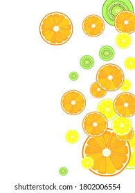 Healthy food hand drawn elements. Fruits. lemon, kiwi, orange, citron, grape vector illustration. Colorful vector background.
