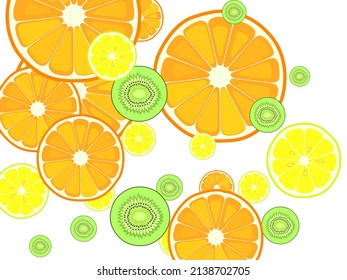 Healthy food hand drawn elements. Fruits. Vitamins. Tropical fruit cut into halves on white.
