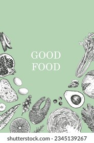 Healthy Food. Hand-drawn illustration of Food. Ink. Vector