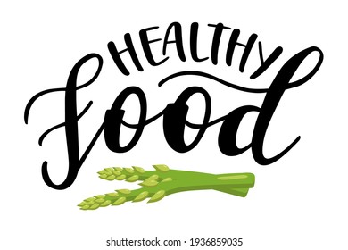Healthy Food handwritten lettering vector emblem icon. Diet lifestyle phrases and icon emblems for marketing cards, banners, posters, mug, notebooks, scrapbooking, pillow case and clothes design. 