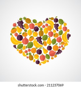 healthy food heart composition flat style icons background vector illustration