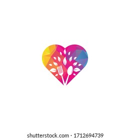 Healthy Food heart shape concept Logo design. Organic Food Logo .