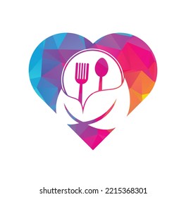 Healthy Food heart shape concept Logo Template. Nature Organic food logo design.