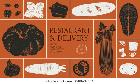 Healthy food horizontal design template. Organic fruit vegetable collection.