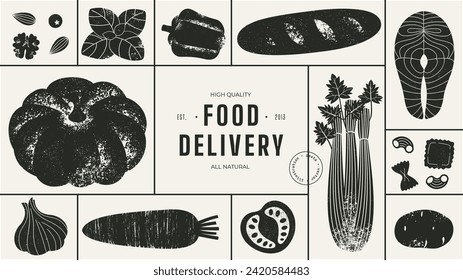 Healthy food horizontal design template. Organic vegetable collection.