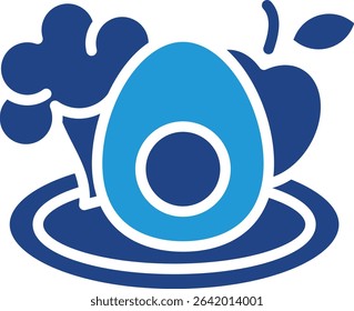 Healthy food icon of balanced nutrition combining egg, broccoli and apple on a plate conveys a message about the importance of a nutritious diet and healthy living.