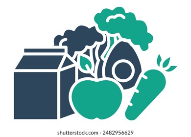 Healthy food icon. broccoli, milk, eggs, apple, carrot. icon related to nutrition. solid icon style. nutrition elements vector illustration