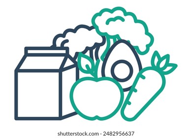 Healthy food icon. broccoli, milk, eggs, apple, carrot. icon related to nutrition. line icon style. nutrition elements vector illustration