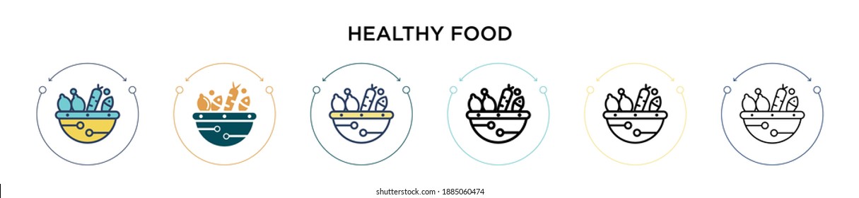 Healthy food icon in filled, thin line, outline and stroke style. Vector illustration of two colored and black healthy food vector icons designs can be used for mobile, ui, web