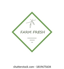Healthy food icon or logo, vegan, organic, raw with "FARM FRESH" text. Isolated design element for cafes, restaurants, food packaging. Bio healthy food or ecology icons. Vector