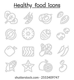 Healthy food icon set in thin line style