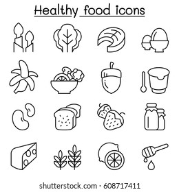 Healthy Food Icon Set In Thin Line Style