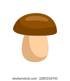 Healthy food icon. Sticker with edible wild mushroom. Delicious champignon. Organic natural product. Healthy lifestyle and diet. Cartoon flat vector illustration isolated on white background