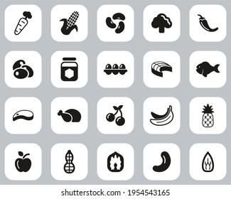 Healthy Food Icons Black And White Flat Design Set Big