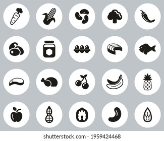 Healthy Food Icons Black And White Flat Design Circle Set Big
