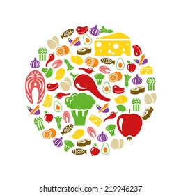 healthy food icons in circle