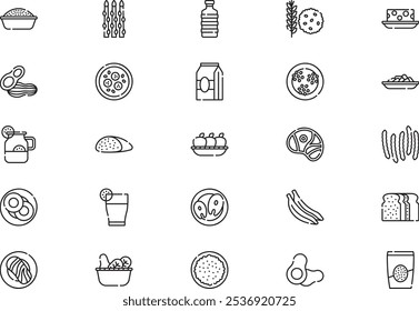 Healthy food icons collection is a vector illustration with editable stroke.