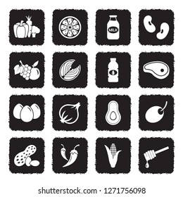 Healthy Food Icons. Grunge Black Flat Design. Vector Illustration. 