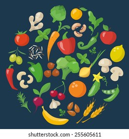 Healthy food icons set in flat style 