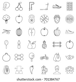 Healthy food icons set. Outline style of 36 healthy food vector icons for web isolated on white background