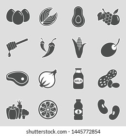 Healthy Food Icons. Sticker Design. Vector Illustration.
