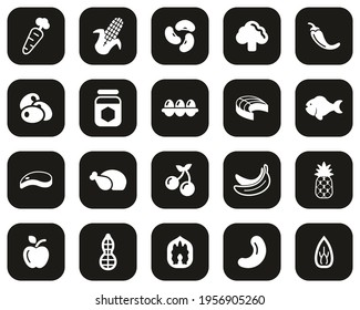 Healthy Food Icons White On Black Flat Design Set Big