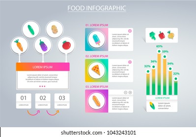 Healthy food infographic. Illustration of bright banners, icons, graph, arrows and, text in modern design.