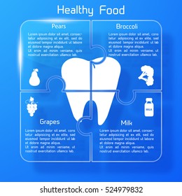 Healthy food infographic template with products icons valuable for human teeth on blue background vector illustration