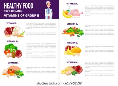 Healthy Food Infographics Products With Vitamins And Minerals, Health Nutrition Lifestyle Concept Flat Vector Illustration