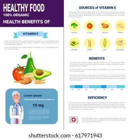 Healthy Food Infographics Products With Vitamins, Health Nutrition Lifestyle Concept Flat Vector Illustration