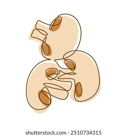 Healthy Food Ingredient Button Mushroom Vegetable in Line Art Design