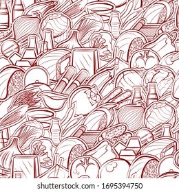 Healthy food and Japanese food pattern. Background for printing, design, web. Seamless. Binary color.