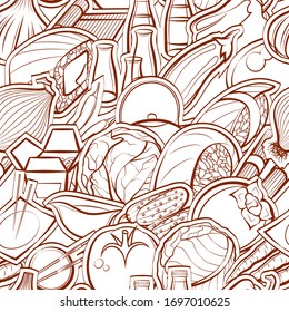 Healthy food and Japanese food pattern. Background for printing, design, web. Seamless. Binary color.