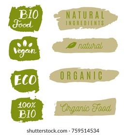 Healthy food labels. Organic tags. Natural product elements. 
