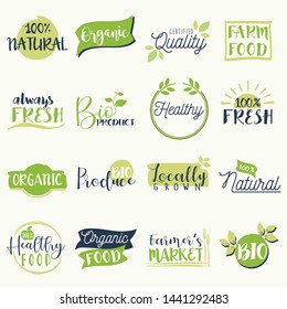 Healthy food labels set - hand drawn vector illustration